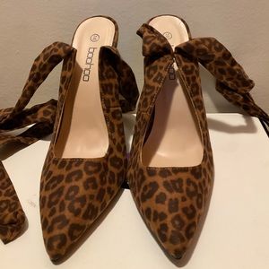 Boohoo cheetah print lace up heels